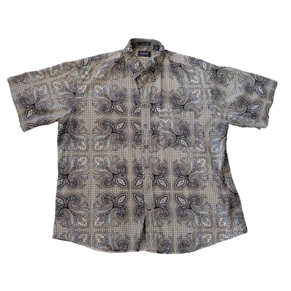 Gant Button Down Mens 2X Big Olive Paisley‎ Chelsea Twill Short Sleeve Shirt
